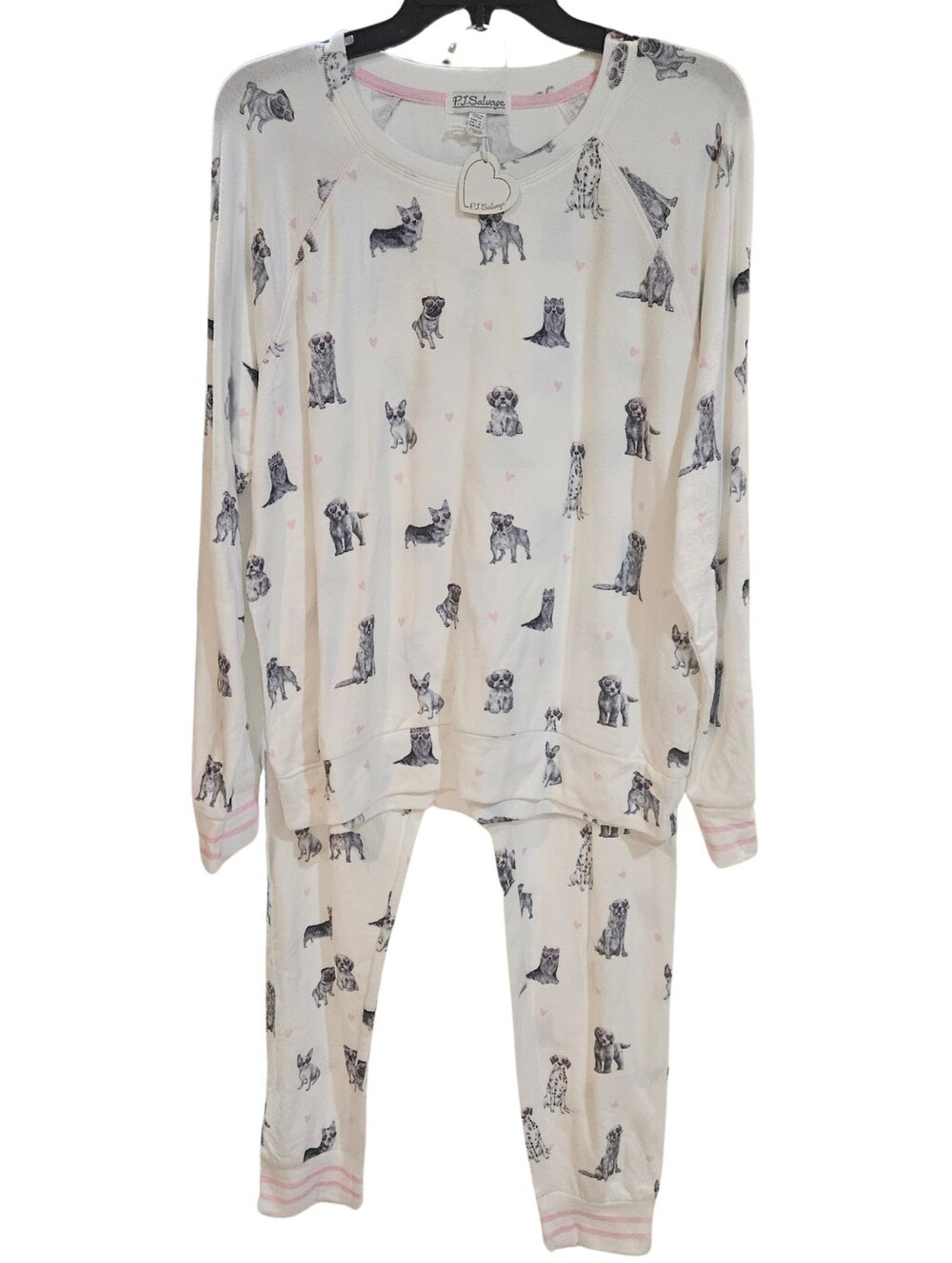 PJ Salvage Pajama Set Dogs Ivory Long Sleeve & Pants Valentine's Day NWT